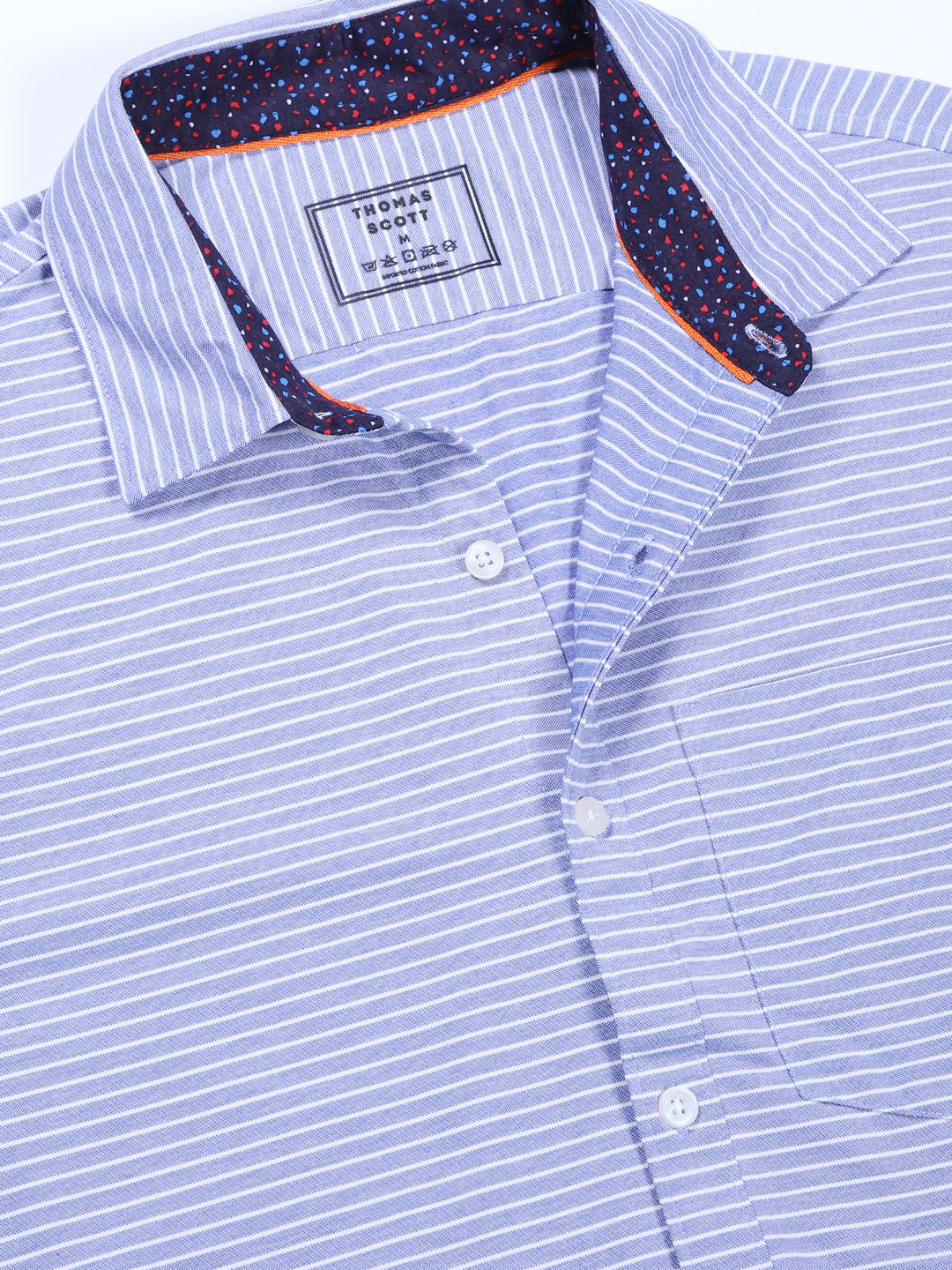 Thomas Scott Men Blue Slim Fit Horizontal Stripes Casual Shirt