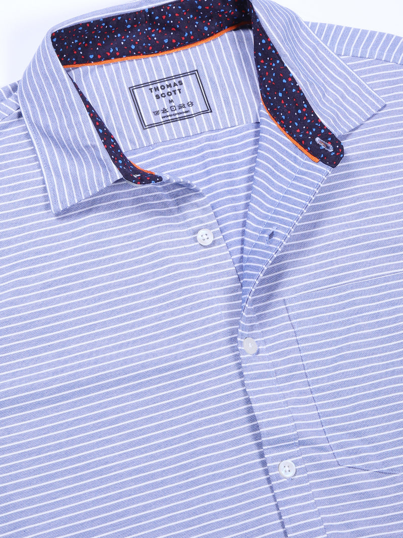 Thomas Scott Men Blue Slim Fit Horizontal Stripes Casual Shirt