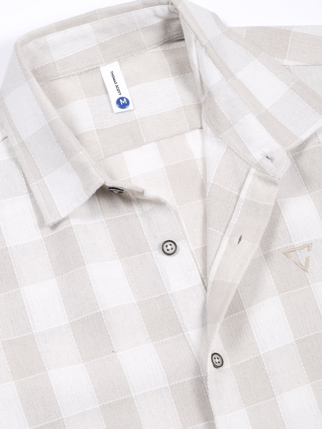 Thomas Scott Men Beige Slim Fit Windowpane Checked Cotton Casual Shirt