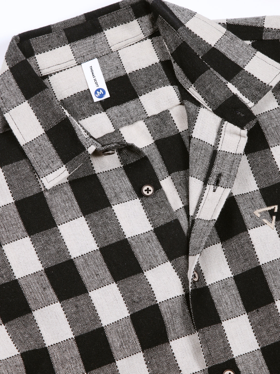 Thomas Scott Men Black Slim Fit Windowpane Checked Cotton Casual Shirt