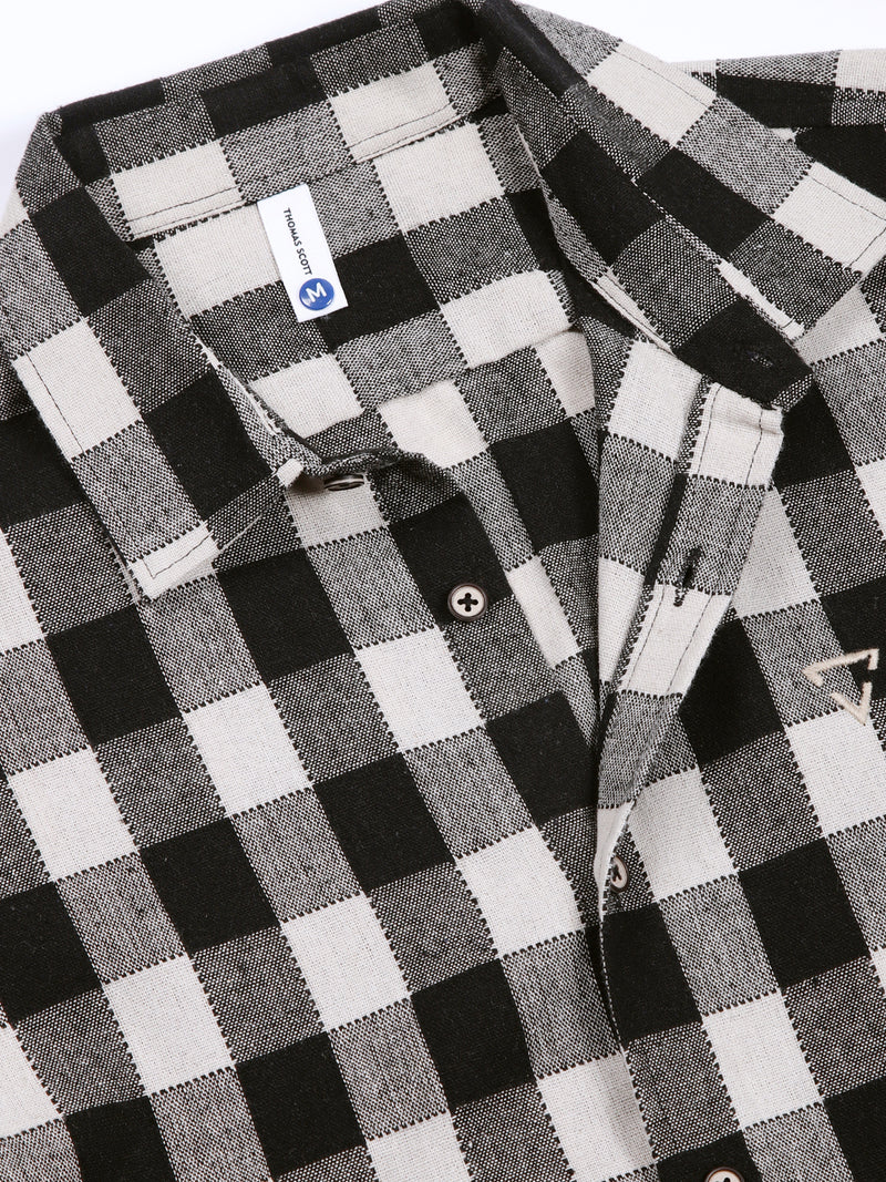 Thomas Scott Men Black Slim Fit Windowpane Checked Cotton Casual Shirt