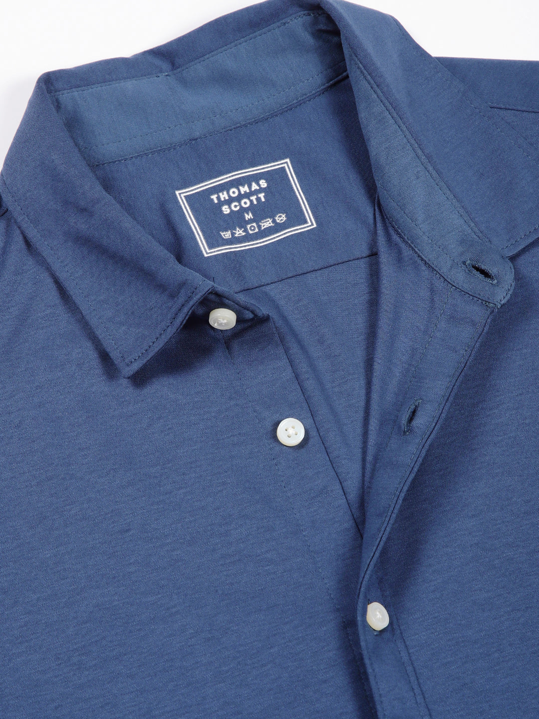 Thomas Scott Men Medium Blue Spread Collar Slim Fit Long Sleeves Solid Knitted Shirt