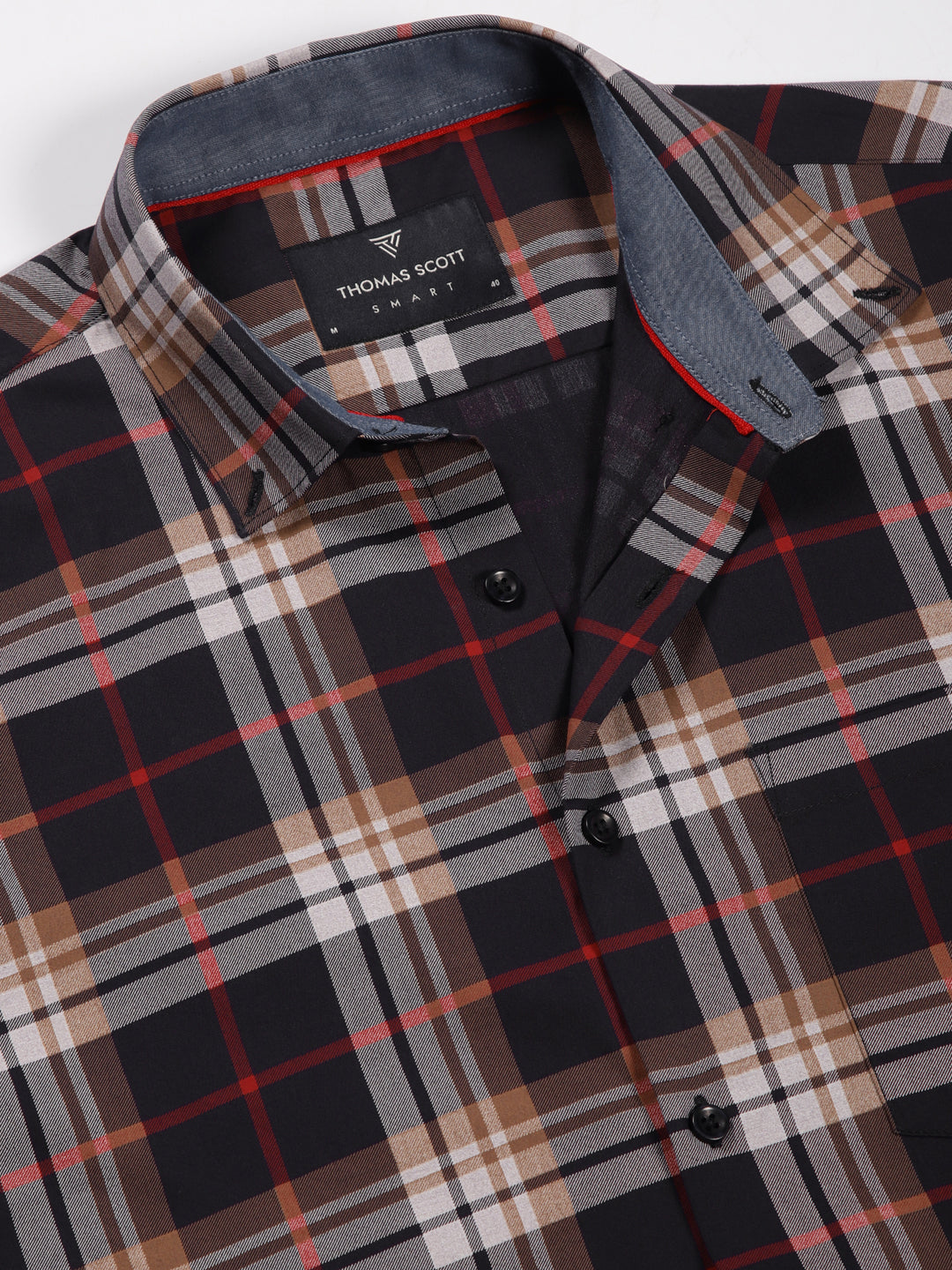 Thomas Scott Men Navyblue Slim Fit Windowpane Checked Cotton Formal Shirt