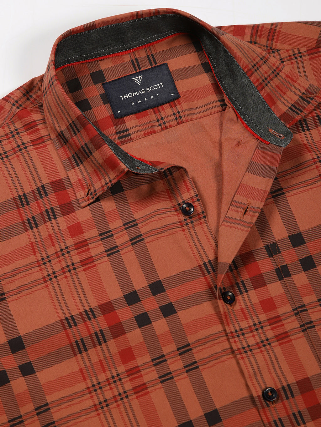Thomas Scott Men Red Slim Fit Windowpane Checked Cotton Formal Shirt