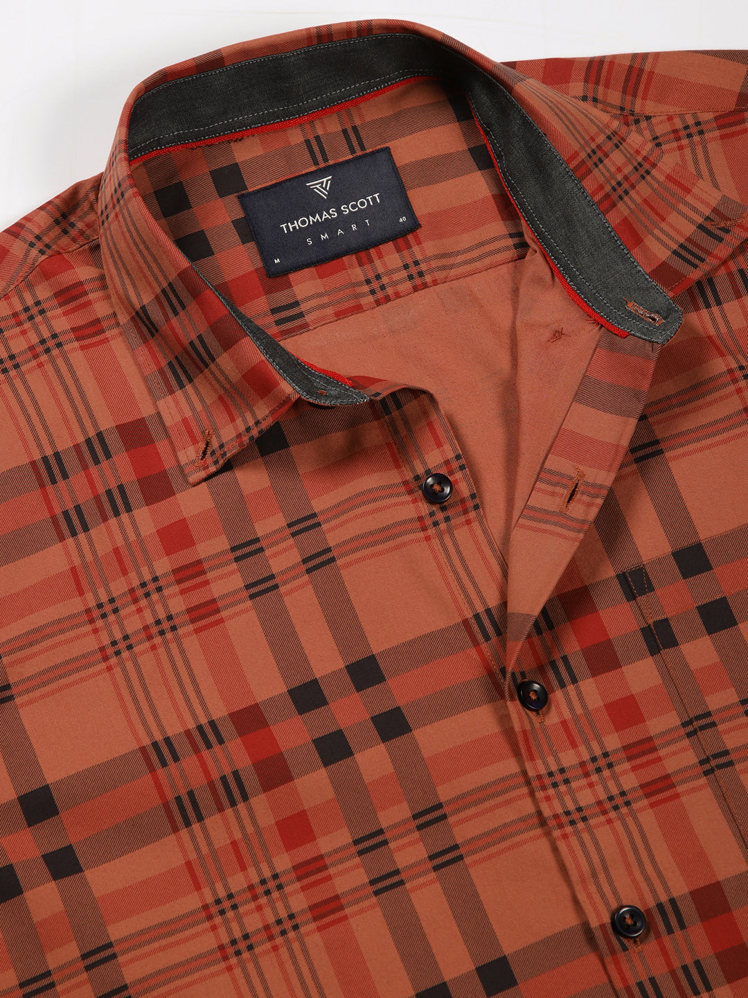 Thomas Scott Men Red Slim Fit Windowpane Checked Cotton Formal Shirt