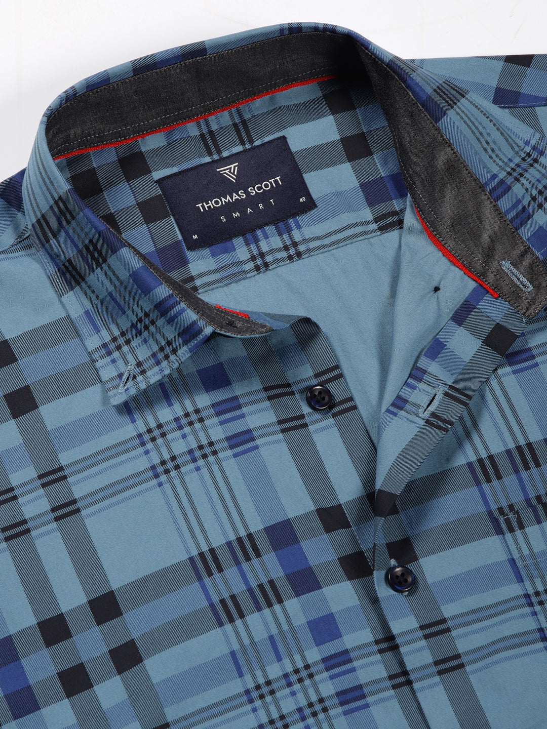 Thomas Scott Men NavyBlue Slim Fit Windowpane Checked Cotton Formal Shirt