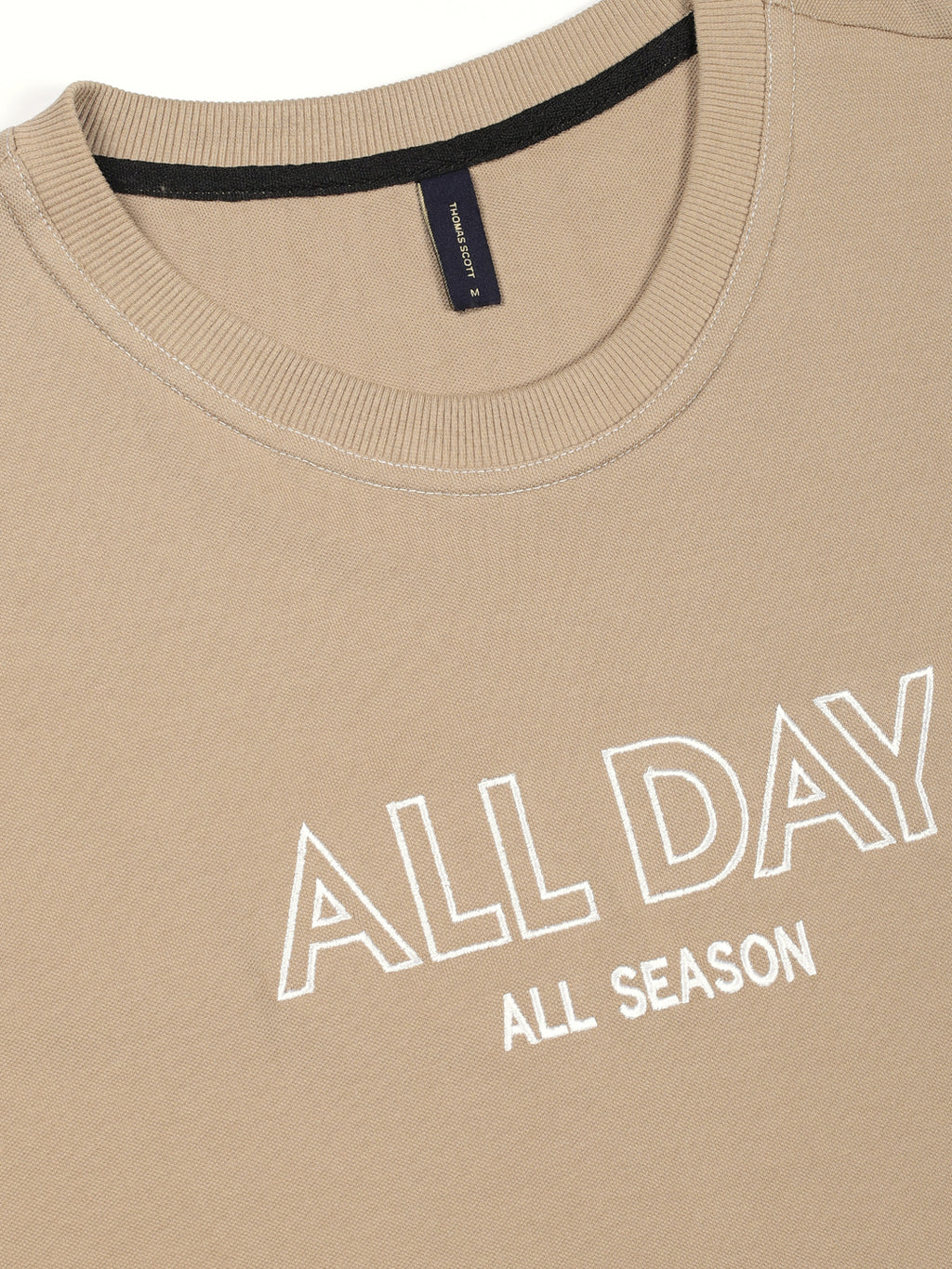 Thomas Scott Men Beige Oversized Typography Print Knit Tshirt