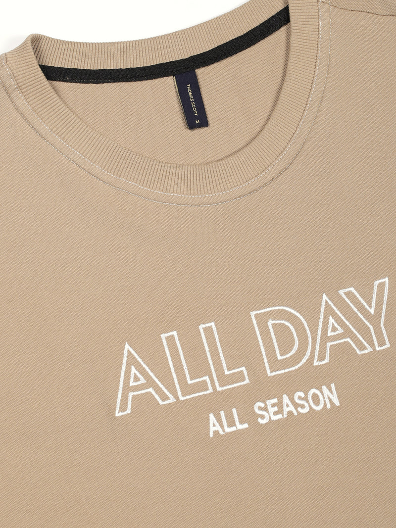 Thomas Scott Men Beige Oversized Typography Print Knit Tshirt