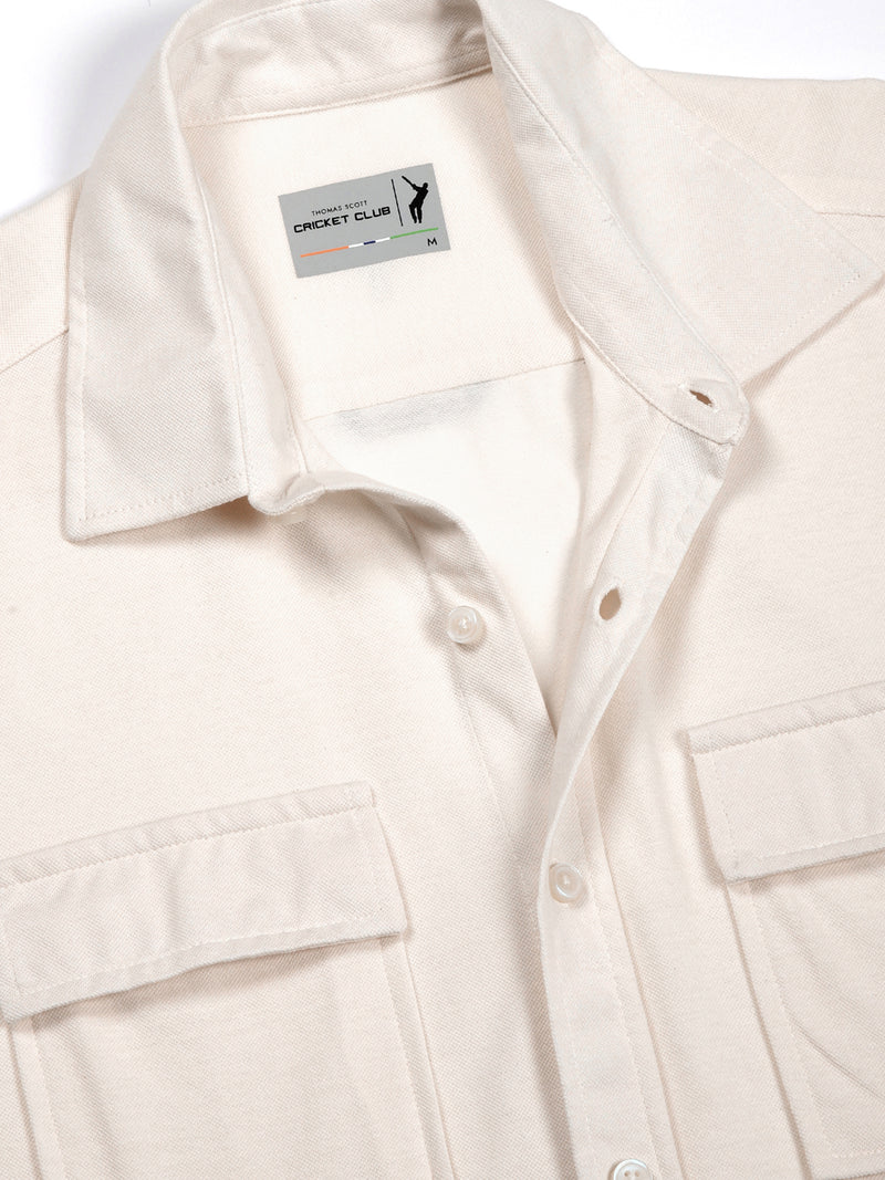 Thomas Scott Men Off White Slim Fit Short Sleeves Solid Knit Shirt