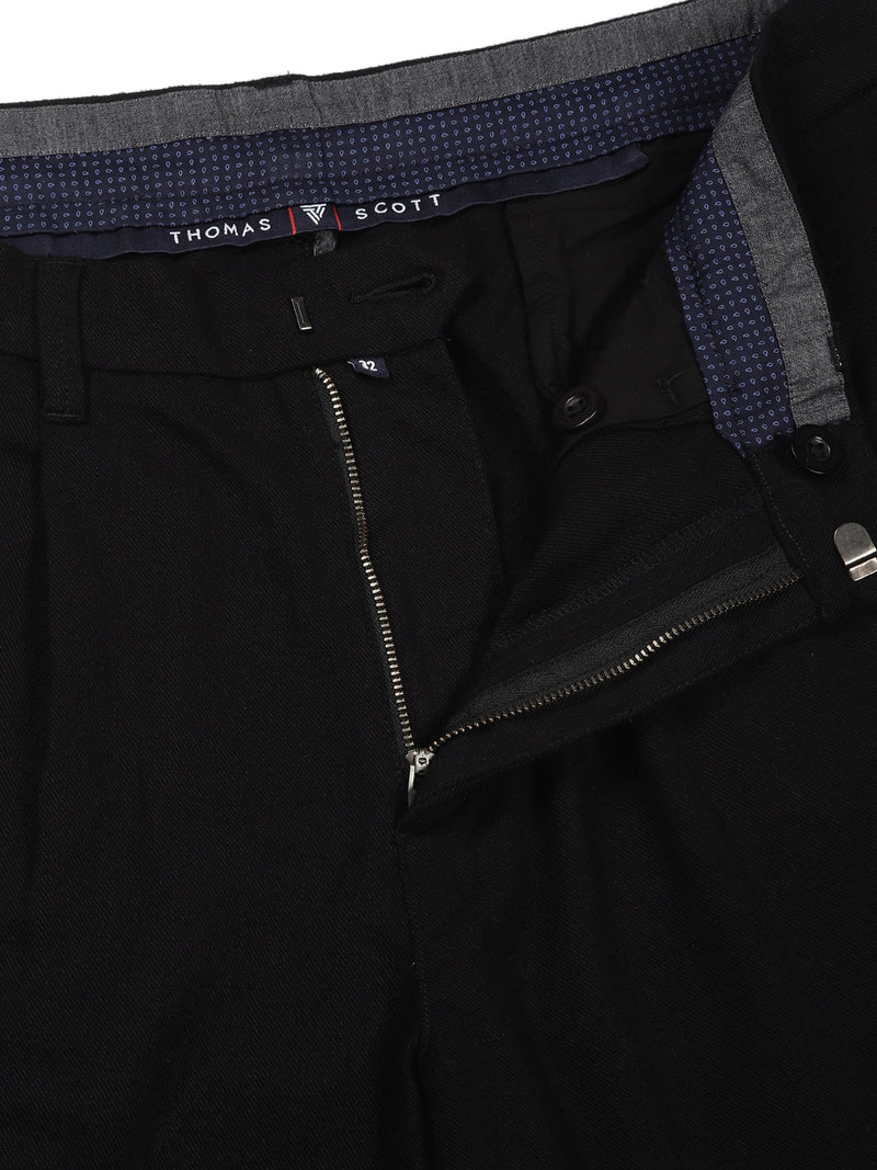 Thomas Scott Men Black Mid-Rise Regular Fit Woven Trousers