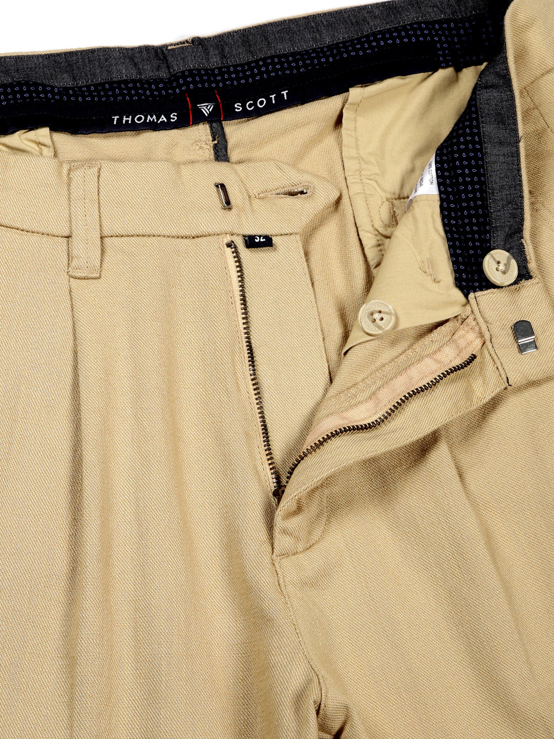 Thomas Scott Men Fawn Mid-Rise Regular Fit Woven Trousers