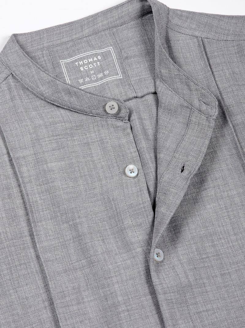 Thomas Scott Men Grey Slim Fit Mandarin Collar Long Sleeves Casual Shirt