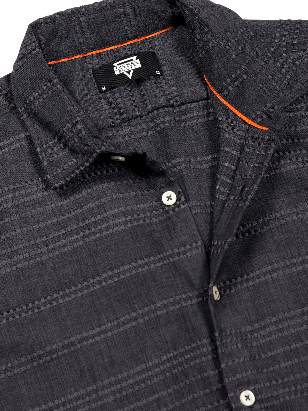 Thomas Scott Men Grey Slim Fit Cutaway Collar Long Sleeves Self Design Casual Shirt