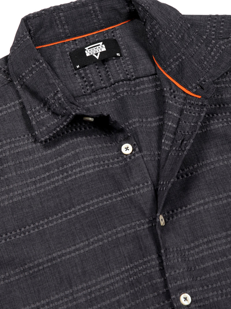 Thomas Scott Men Grey Slim Fit Cutaway Collar Long Sleeves Self Design Casual Shirt