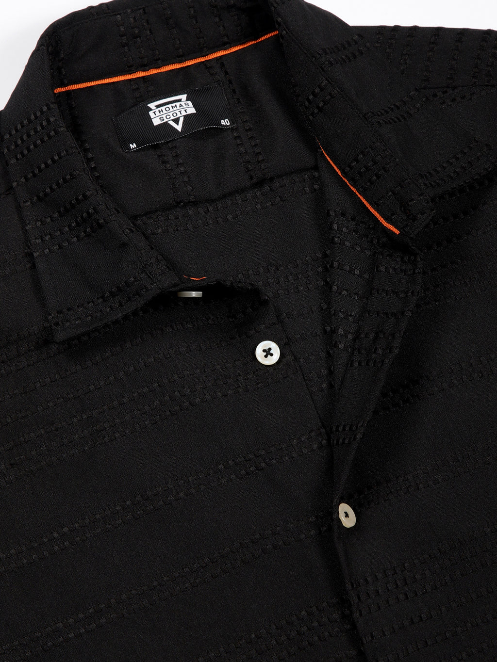 Thomas Scott Men Black Slim Fit Cutaway Collar Long Sleeves Self Design Casual Shirt