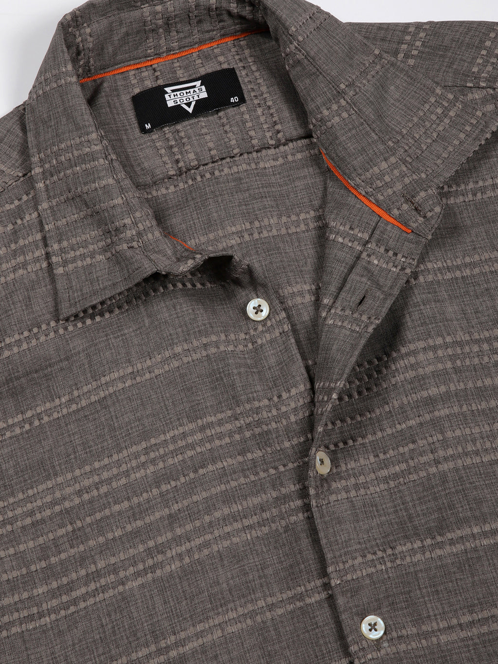 Thomas Scott Men Grey Slim Fit Cutaway Collar Long Sleeves Self Design Casual Shirt