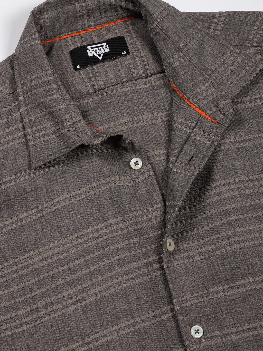 Thomas Scott Men Grey Slim Fit Cutaway Collar Long Sleeves Self Design Casual Shirt