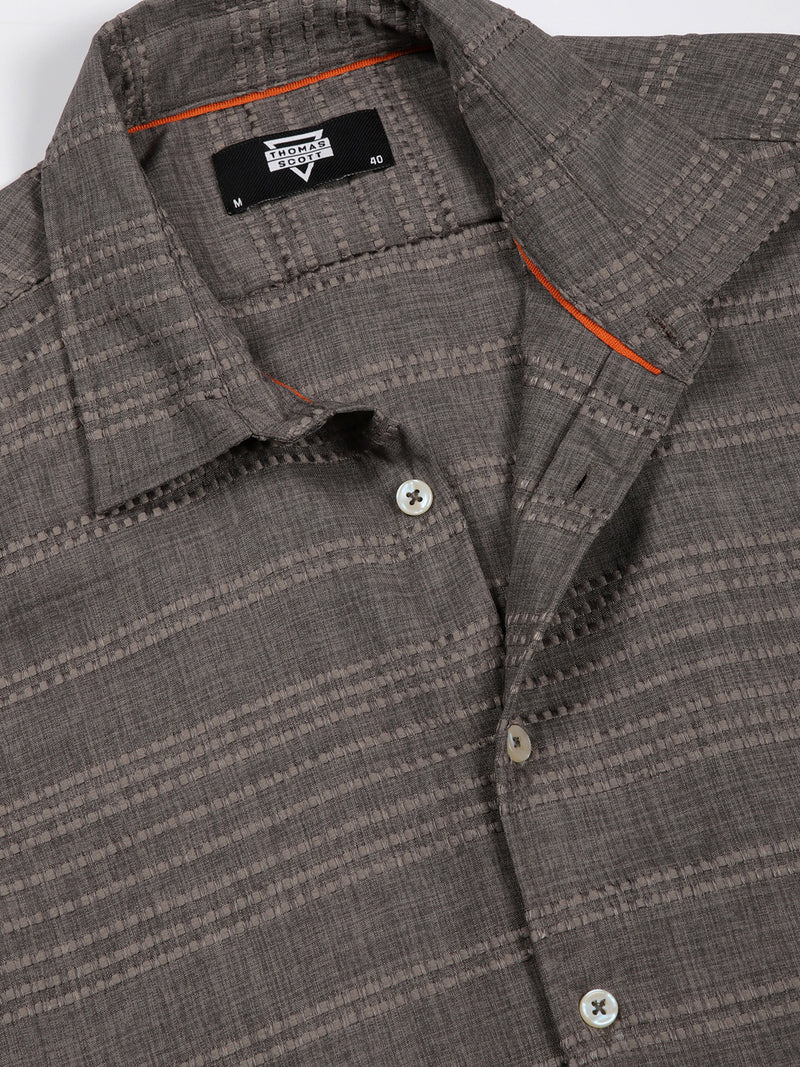 Thomas Scott Men Grey Slim Fit Cutaway Collar Long Sleeves Self Design Casual Shirt