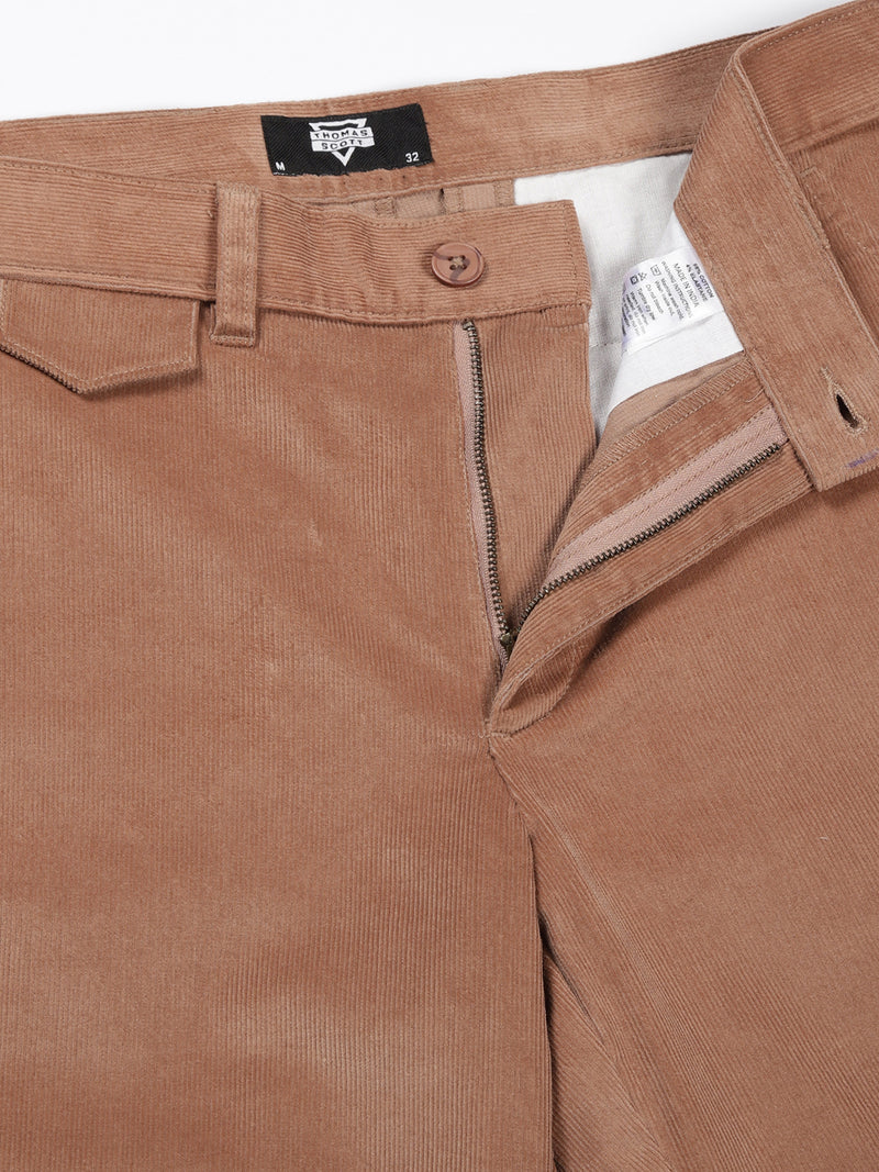 Thomas Scott Men Rust Mid-Rise Slim Fit Corduroy Chinos Trousers