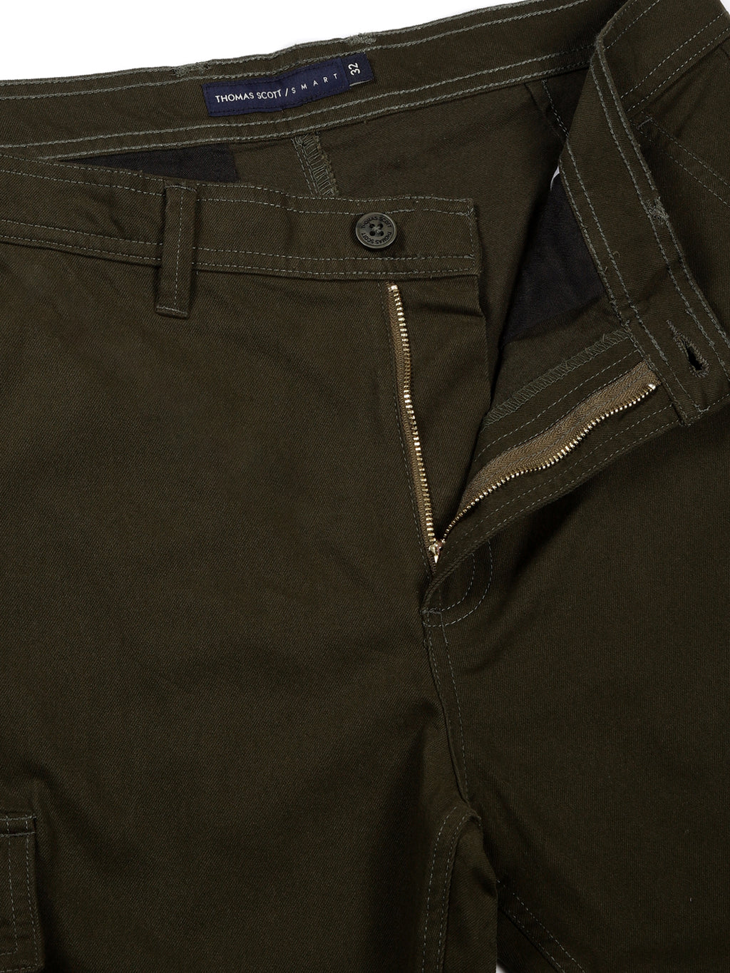Thomas Scott Men BottleGreen Mid-Rise Slim Fit Woven Cargo Trousers