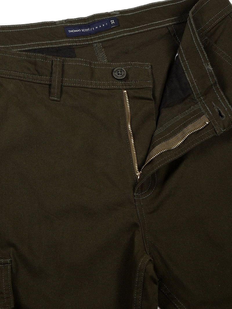 Thomas Scott Men BottleGreen Mid-Rise Slim Fit Woven Cargo Trousers