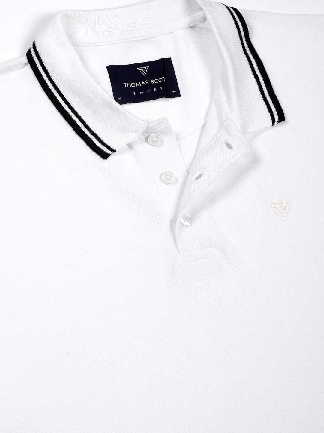 Thomas Scott Men White Regular Fit Short Sleeves Polo Collar Knit Tshirt