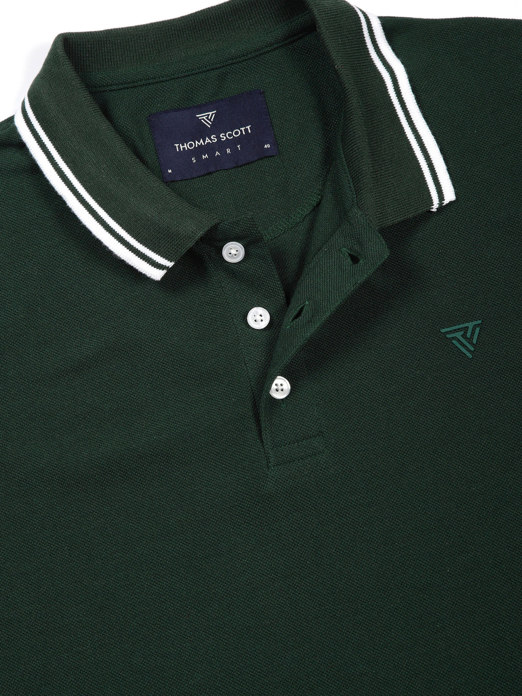 Thomas Scott Men BottleGreen Regular Fit Short Sleeves Polo Collar Knit Tshirt