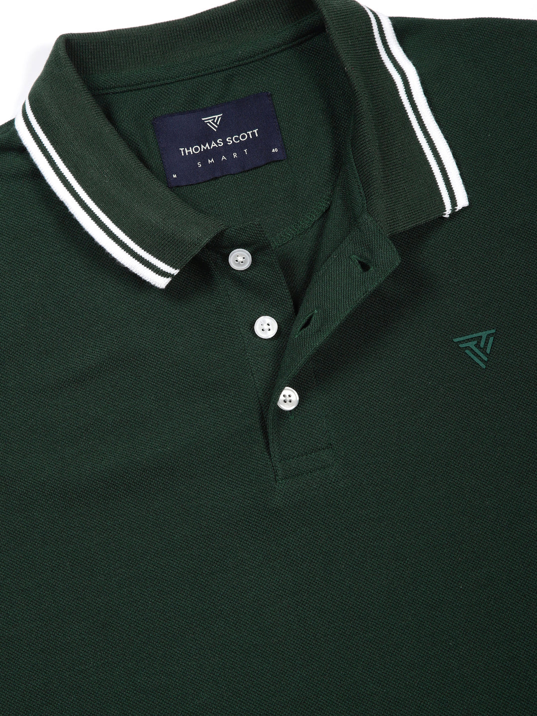 Thomas Scott Men BottleGreen Regular Fit Short Sleeves Polo Collar Knit Tshirt