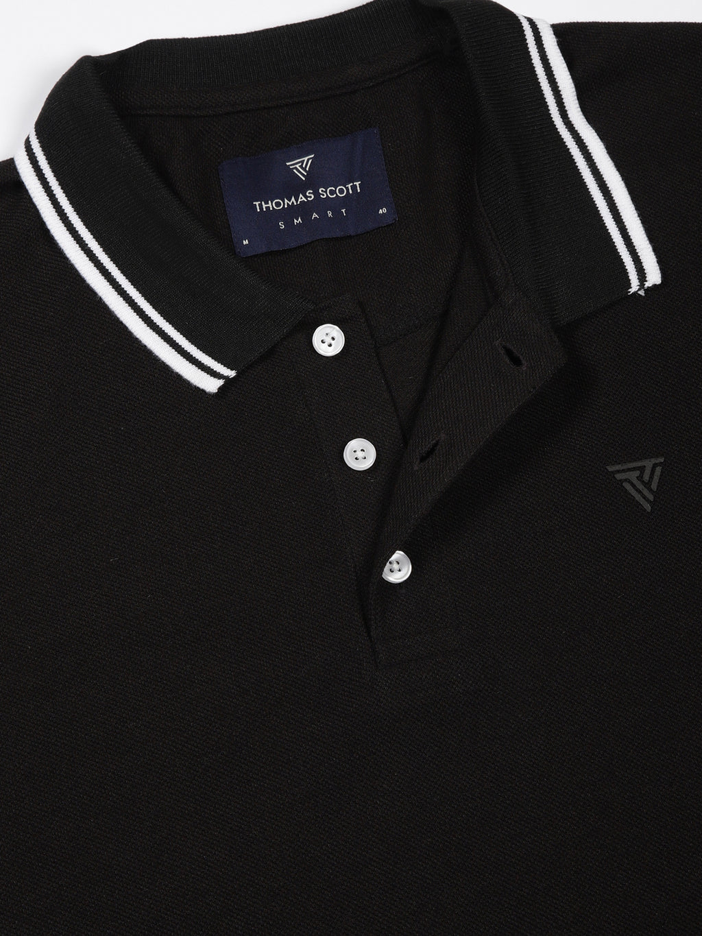 Thomas Scott Men Black Regular Fit Short Sleeves Polo Collar Knit Tshirt
