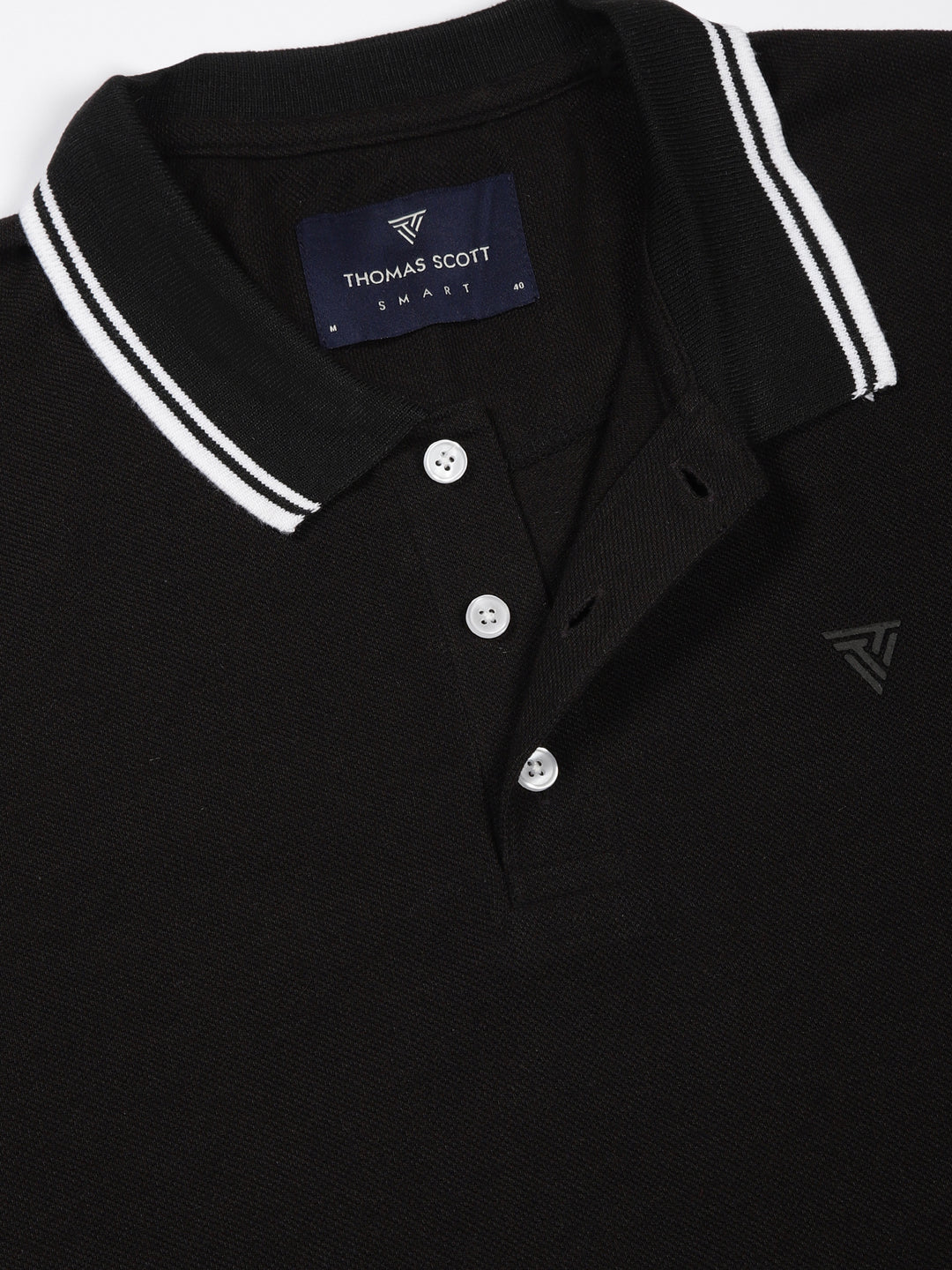 Thomas Scott Men Black Regular Fit Short Sleeves Polo Collar Knit Tshirt