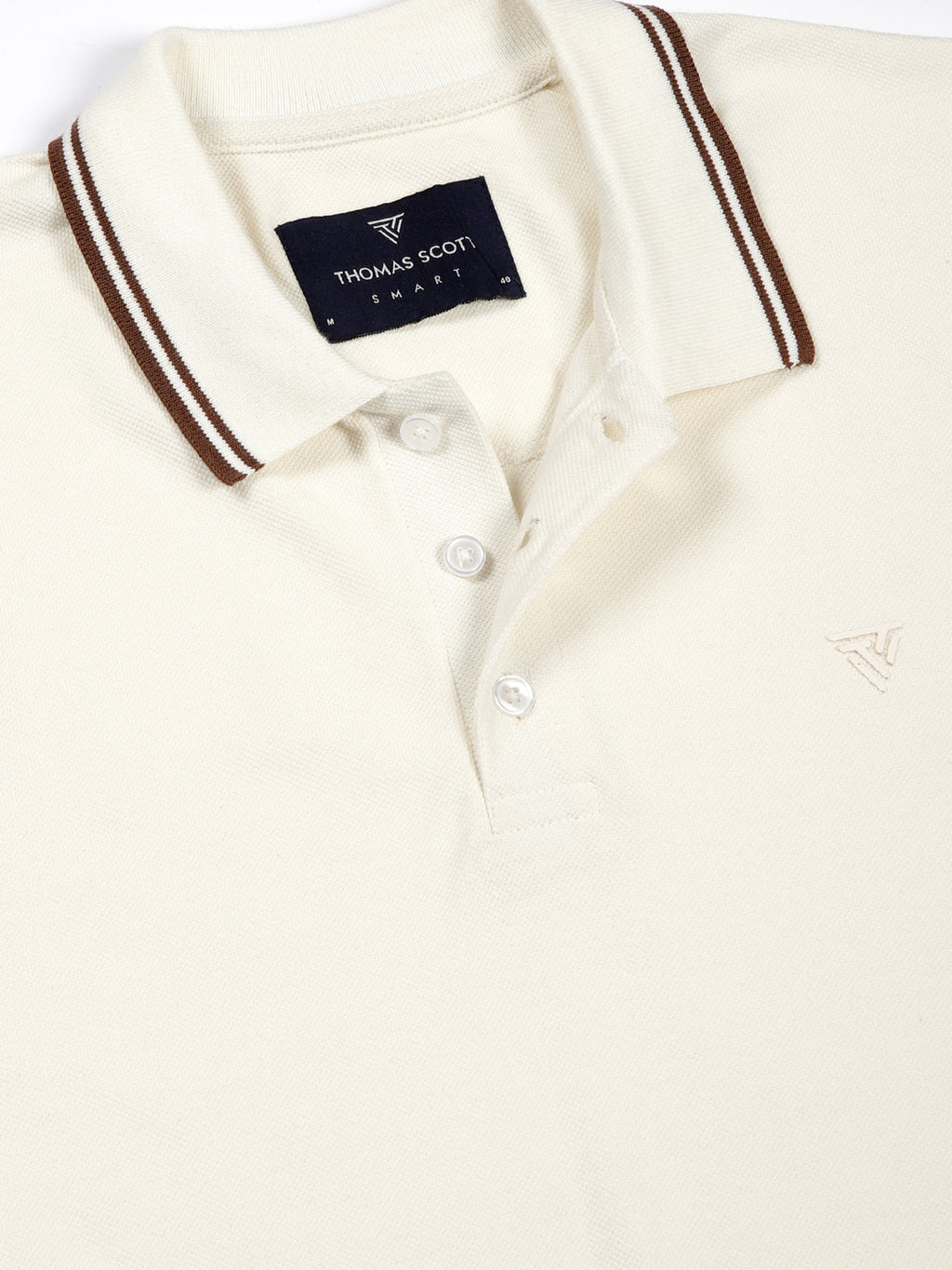 Thomas Scott Men Cream Regular Fit Short Sleeves Polo Collar Knit Tshirt