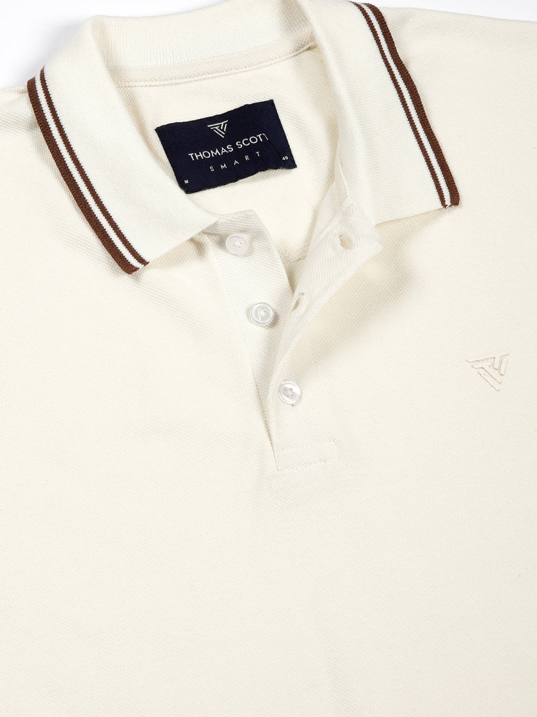 Thomas Scott Men Cream Regular Fit Short Sleeves Polo Collar Knit Tshirt