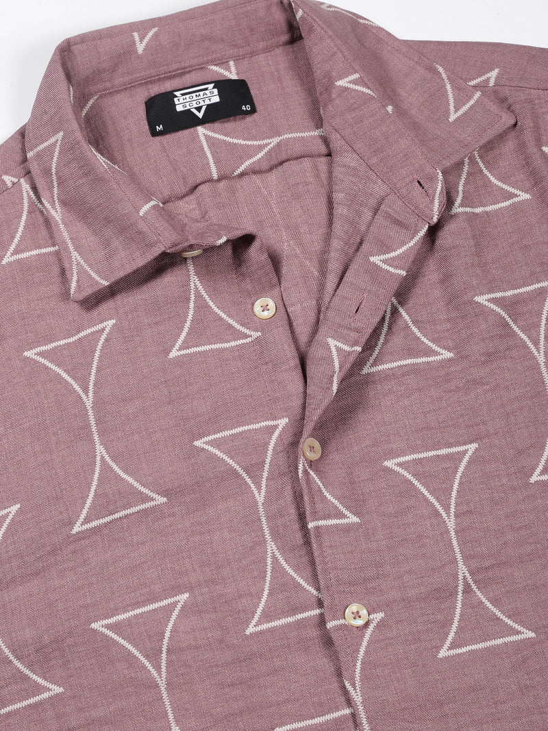 Thomas Scott Men Pink Slim Fit Short Sleeves Geometric Print Casual Shirt