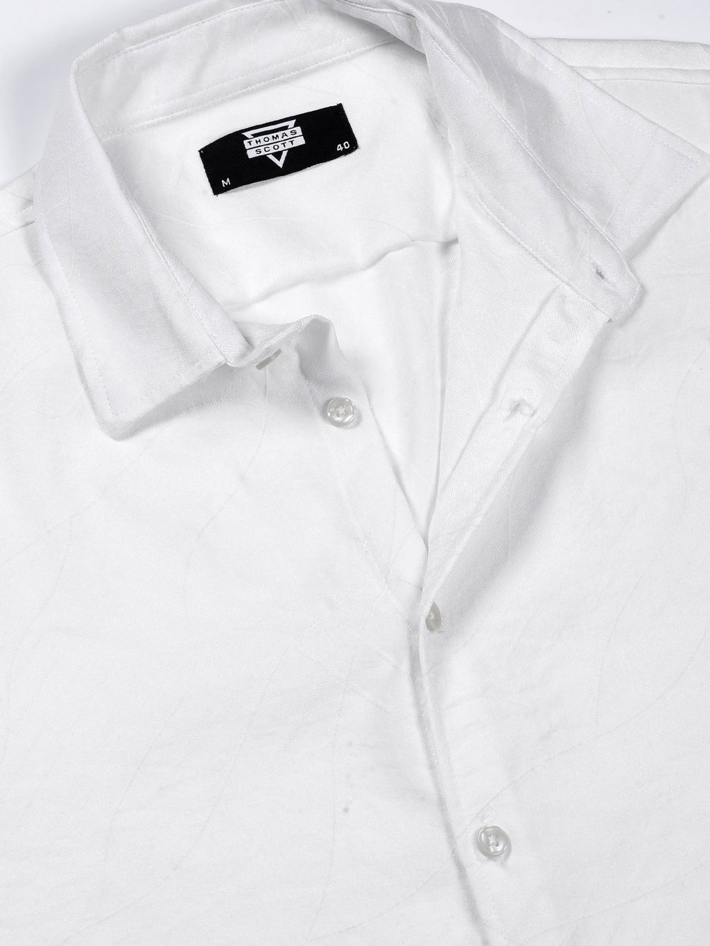 Thomas Scott Men White Slim Fit Short Sleeves Abstract Print Casual Shirt