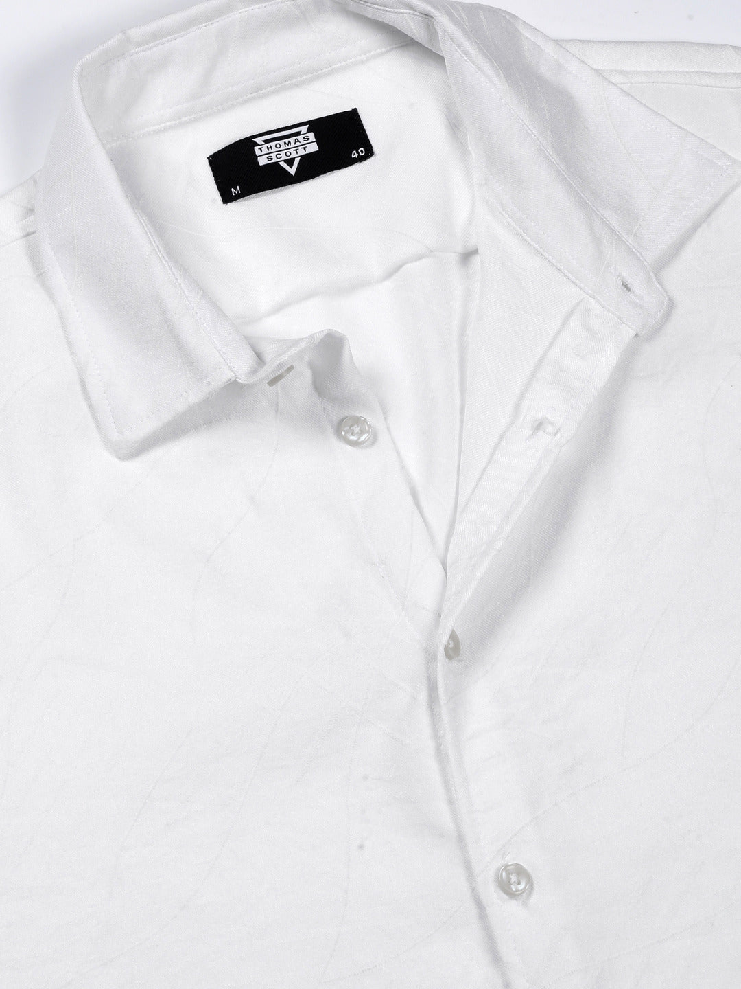 Thomas Scott Men White Slim Fit Short Sleeves Abstract Print Casual Shirt