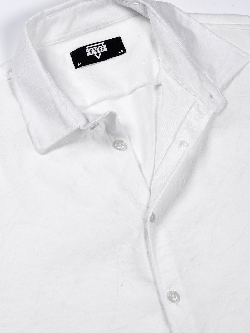 Thomas Scott Men White Slim Fit Short Sleeves Abstract Print Casual Shirt