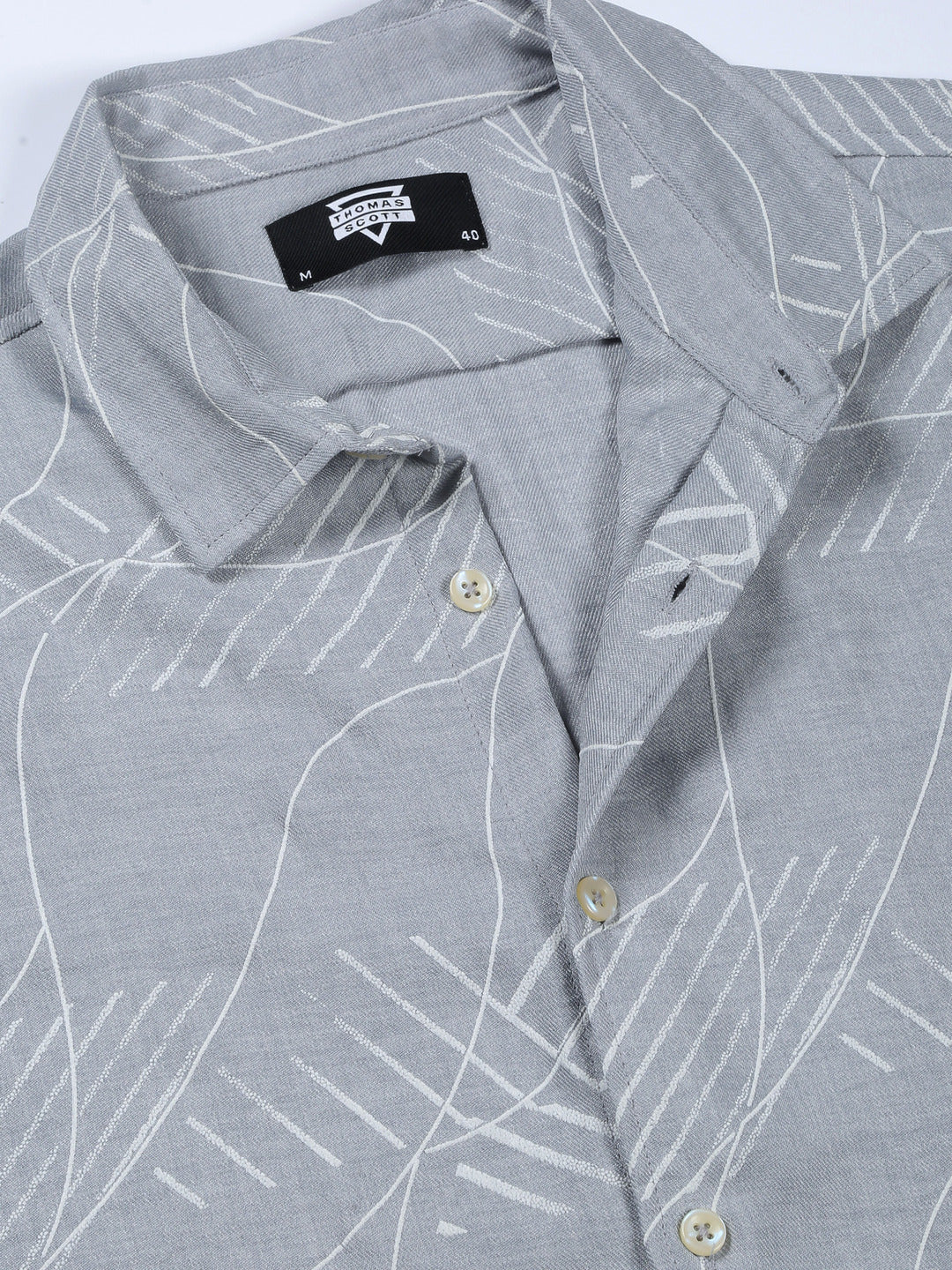 Thomas Scott Men Grey Slim Fit Short Sleeves Abstract Print Casual Shirt
