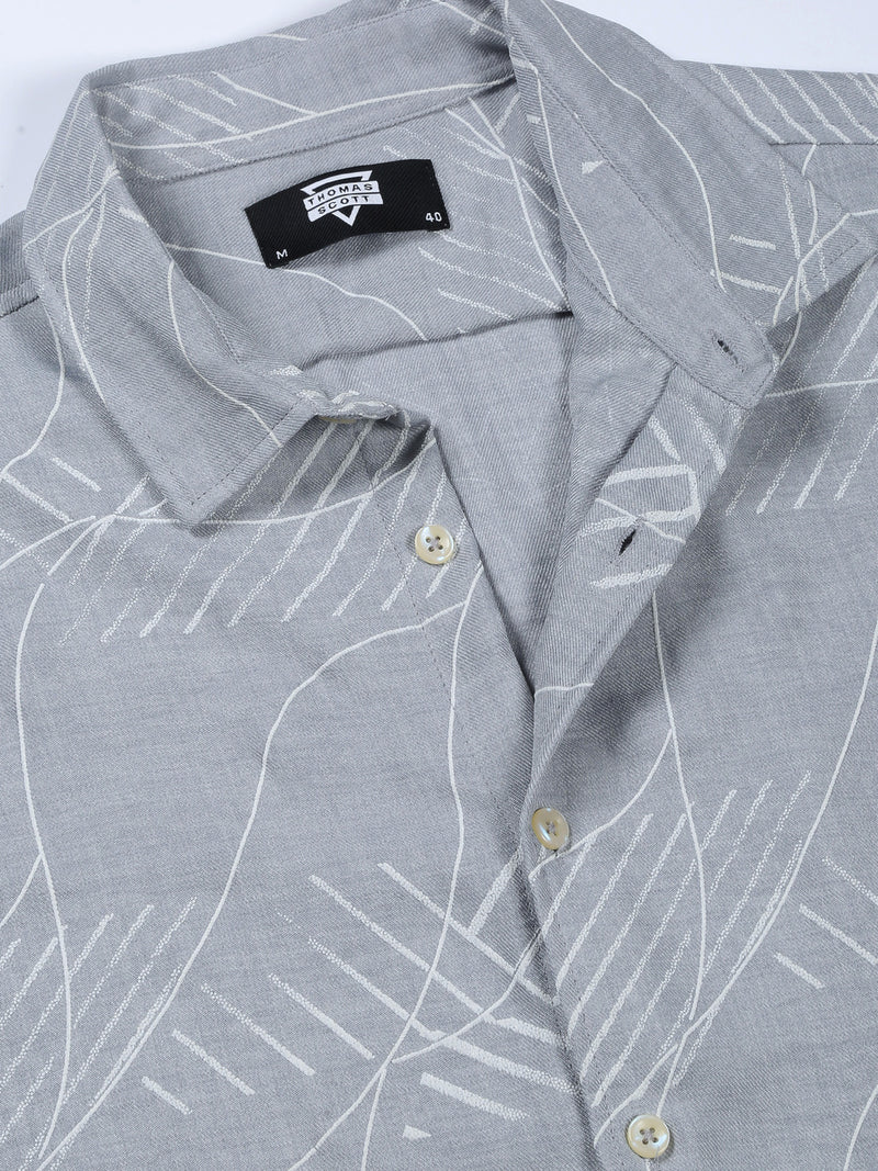 Thomas Scott Men Grey Slim Fit Short Sleeves Abstract Print Casual Shirt