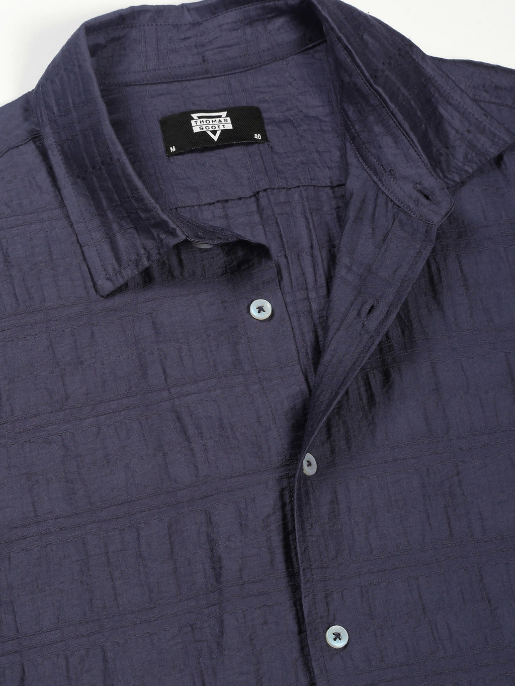 Thomas Scott Men Blue Slim Fit Long Sleeves Horizontal Stripes Casual Shirt