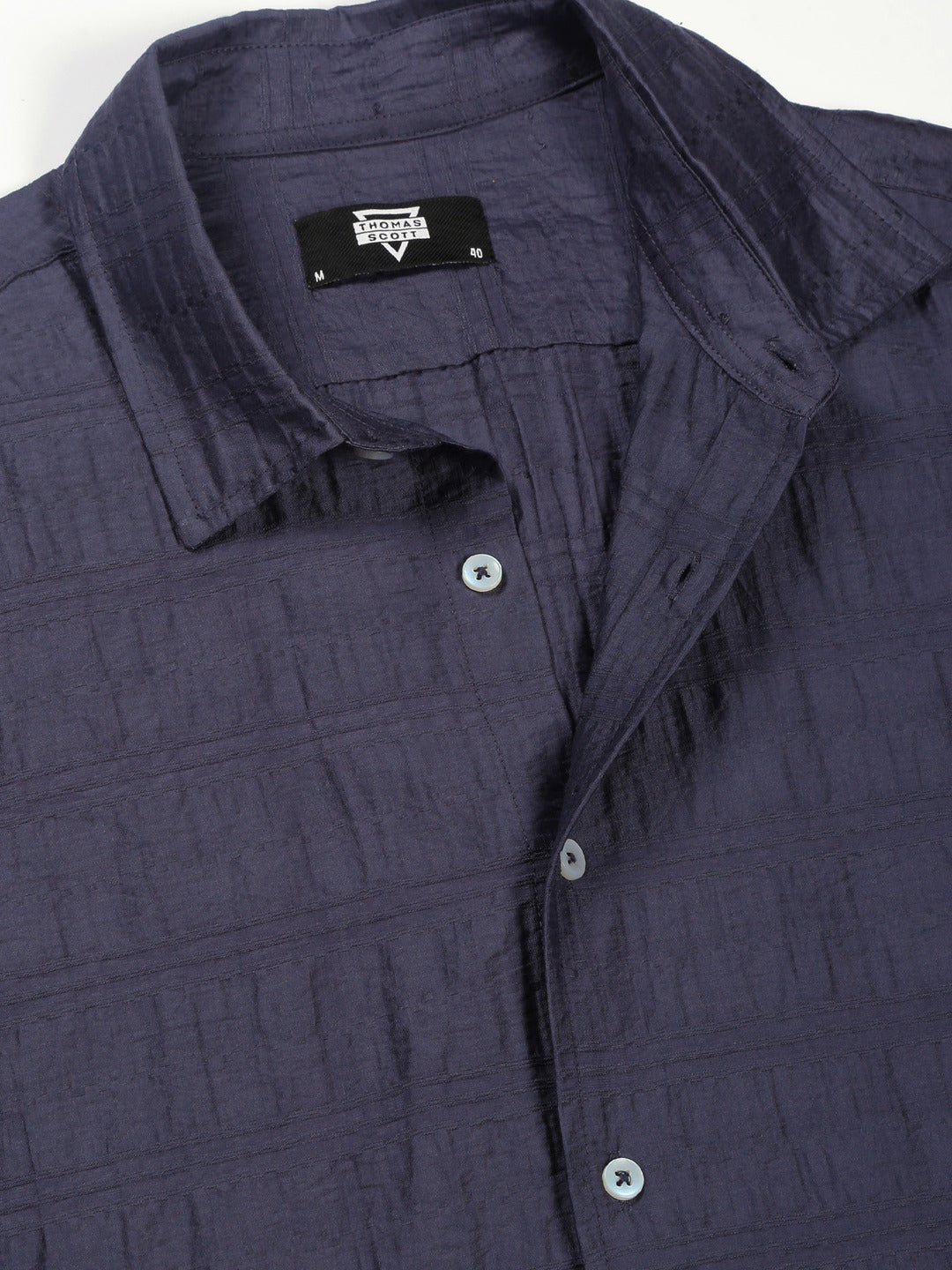 Thomas Scott Men Blue Slim Fit Long Sleeves Horizontal Stripes Casual Shirt