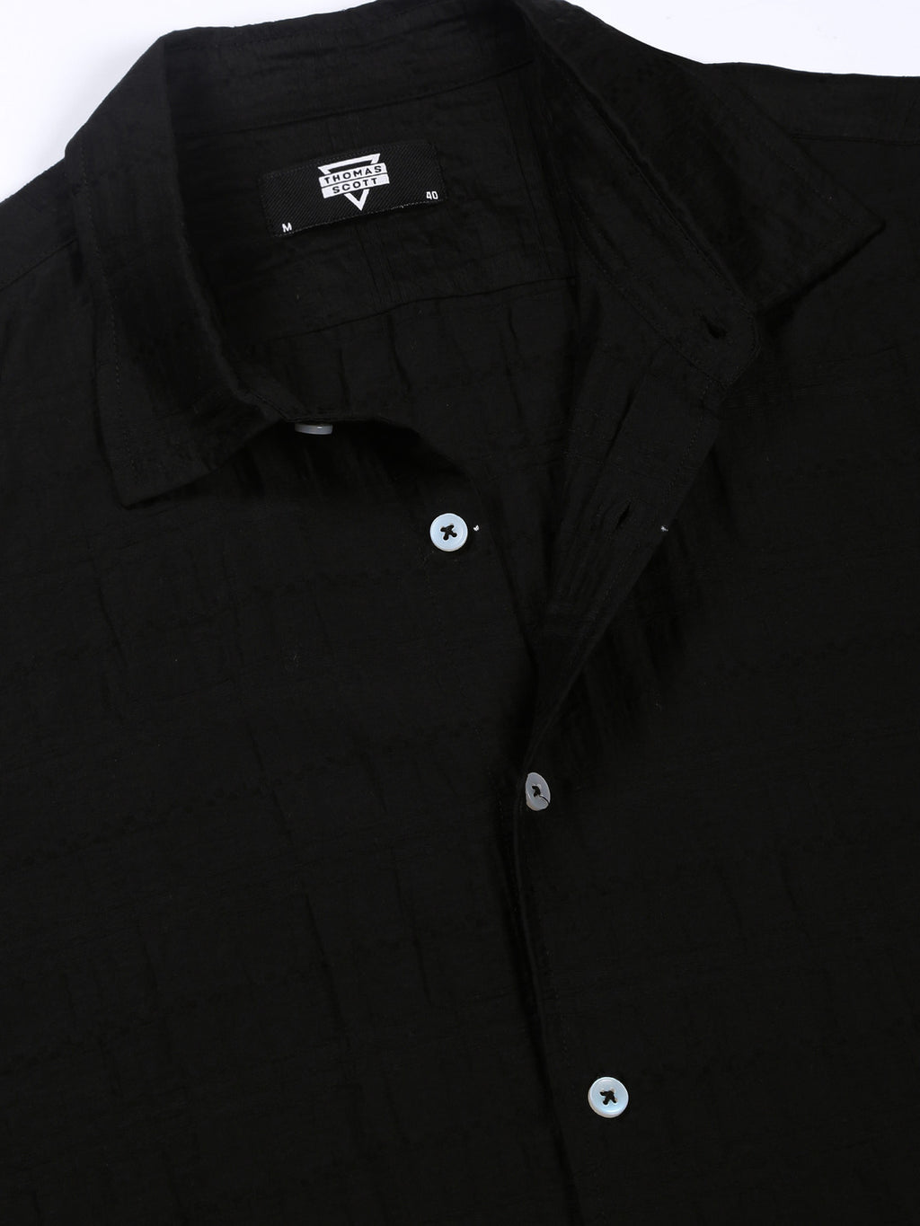 Thomas Scott Men Black Slim Fit Long Sleeves Horizontal Stripes Casual Shirt