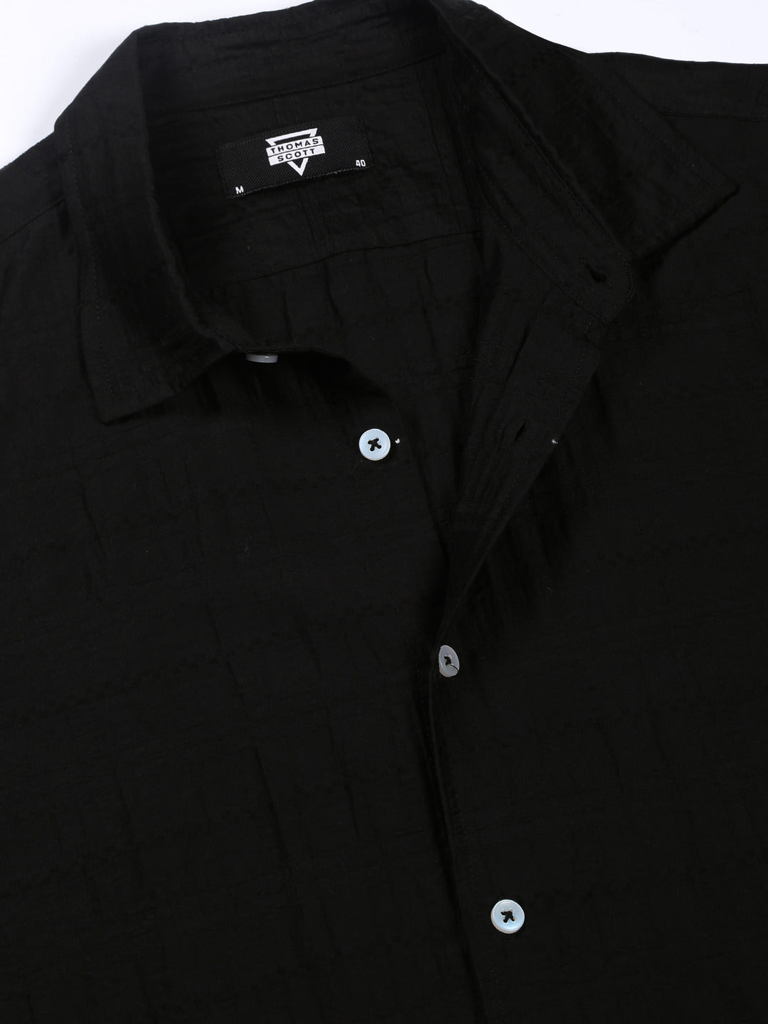 Thomas Scott Men Black Slim Fit Long Sleeves Horizontal Stripes Casual Shirt
