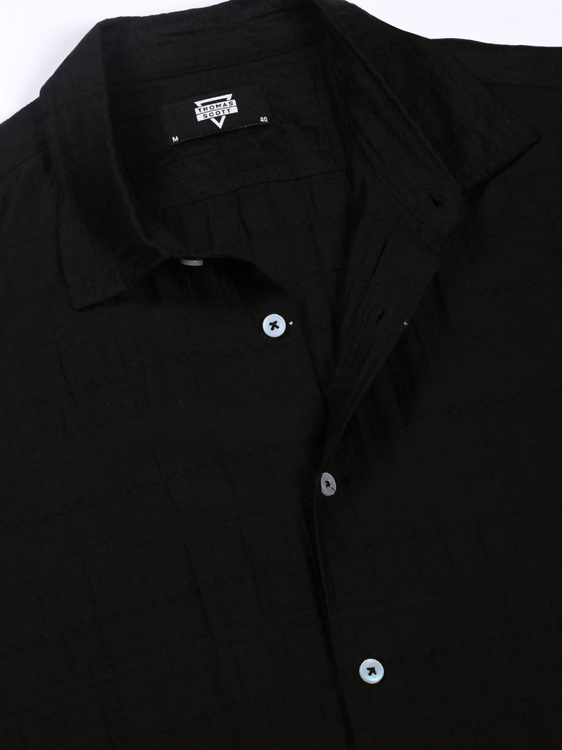 Thomas Scott Men Black Slim Fit Long Sleeves Horizontal Stripes Casual Shirt