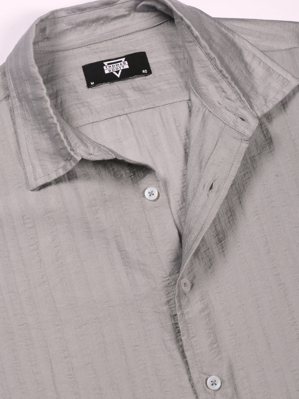 Thomas Scott Men Grey Slim Fit Long Sleeves Vertical Stripes Casual Shirt