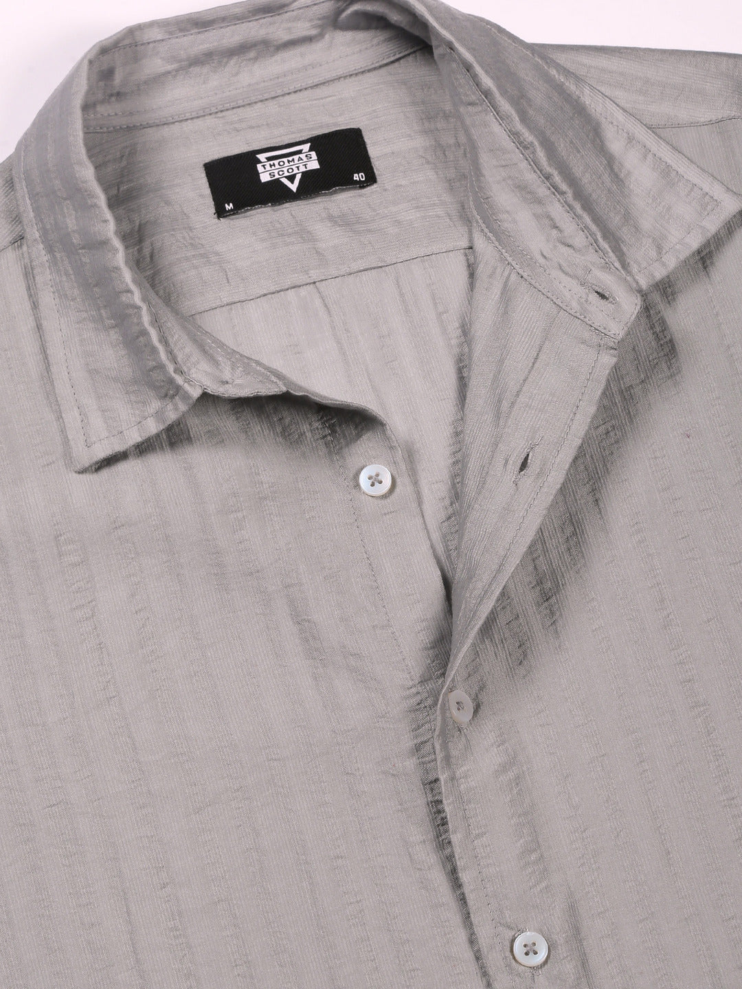 Thomas Scott Men Grey Slim Fit Long Sleeves Vertical Stripes Casual Shirt