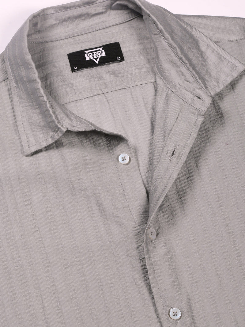 Thomas Scott Men Grey Slim Fit Long Sleeves Vertical Stripes Casual Shirt