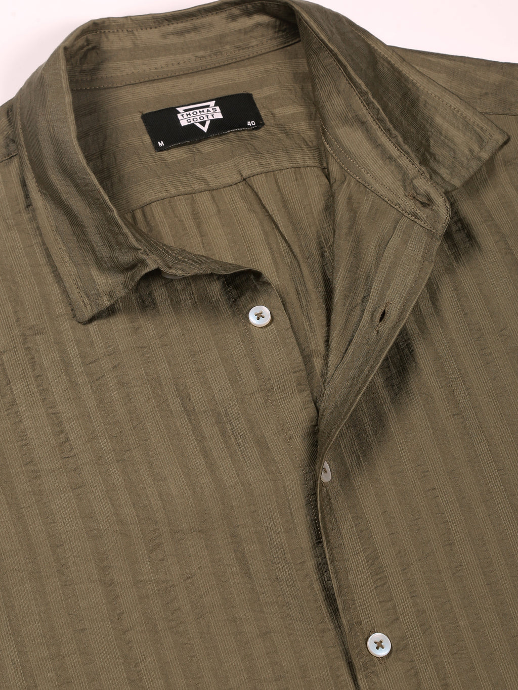 Thomas Scott Men Green Slim Fit Long Sleeves Vertical Stripes Casual Shirt