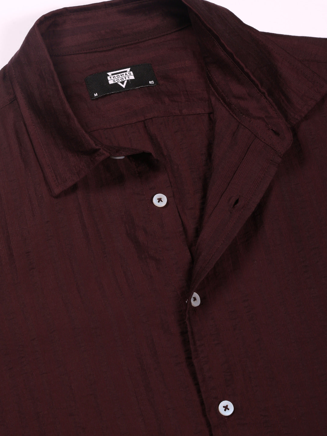 Thomas Scott Men Wine Slim Fit Long Sleeves Vertical Stripes Casual Shirt