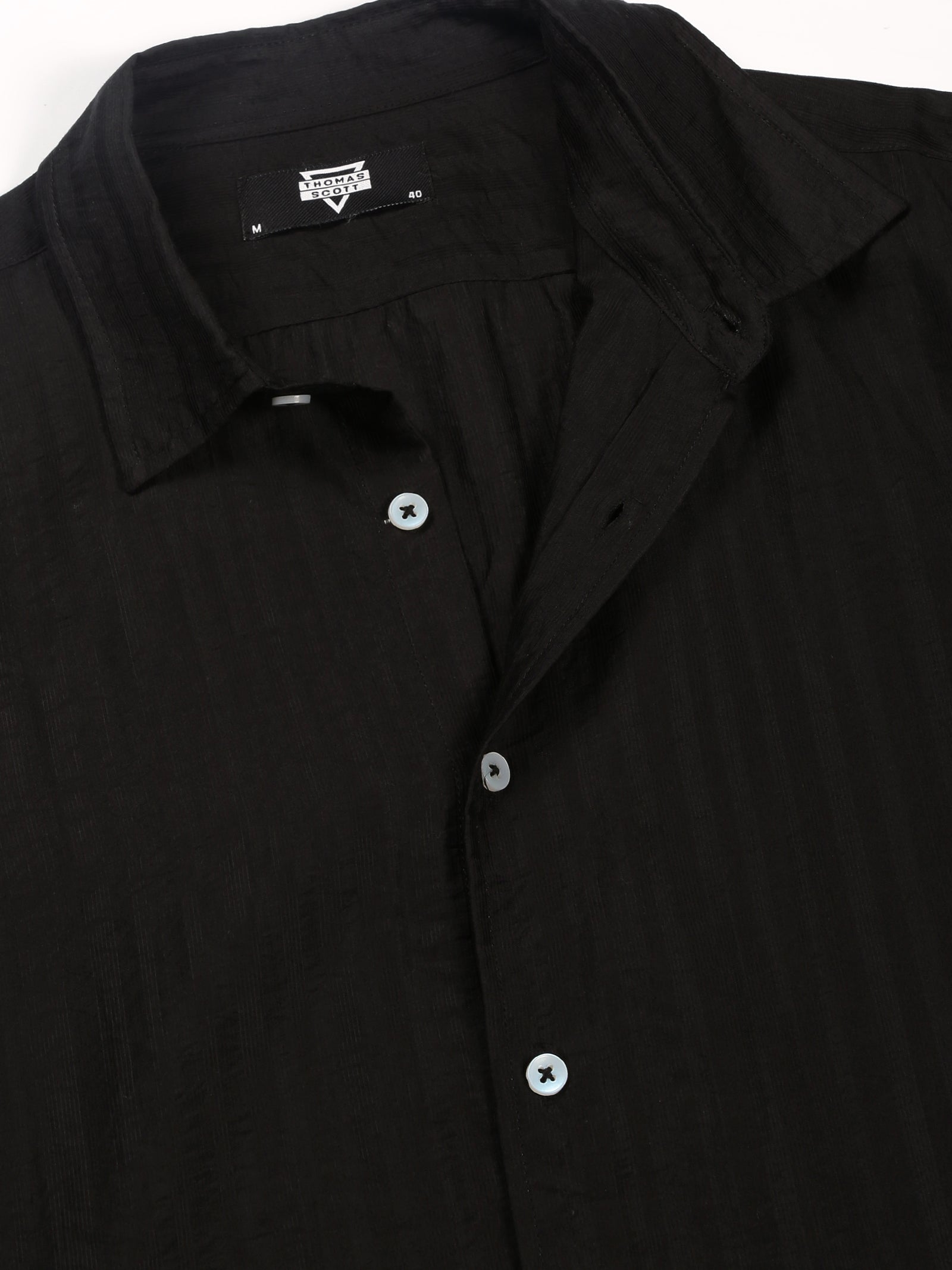 Thomas Scott Men Black Slim Fit Long Sleeves Vertical Stripes Casual Shirt