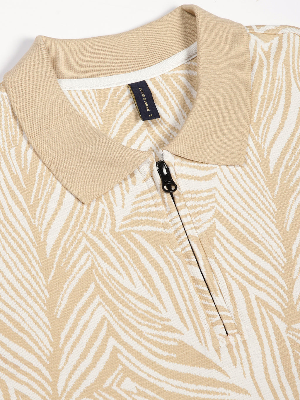 Thomas Scott Men Beige Floral Printed Polo Collar Pockets T-shirt